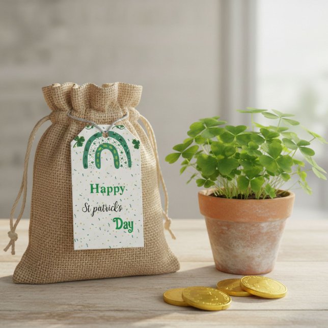 Étiquettes-cadeau Arc-en-ciel vert Joyeux jour de la Saint-Patrick (Créateur téléchargé)
