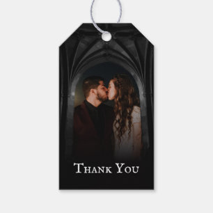 Étiquettes-cadeau Arc gothique Mariage élégant Noir et Blanc foncé