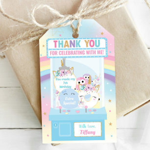 Étiquettes-cadeau Arcade Girl Anniversaire Cute Blue Claw Machine Fa