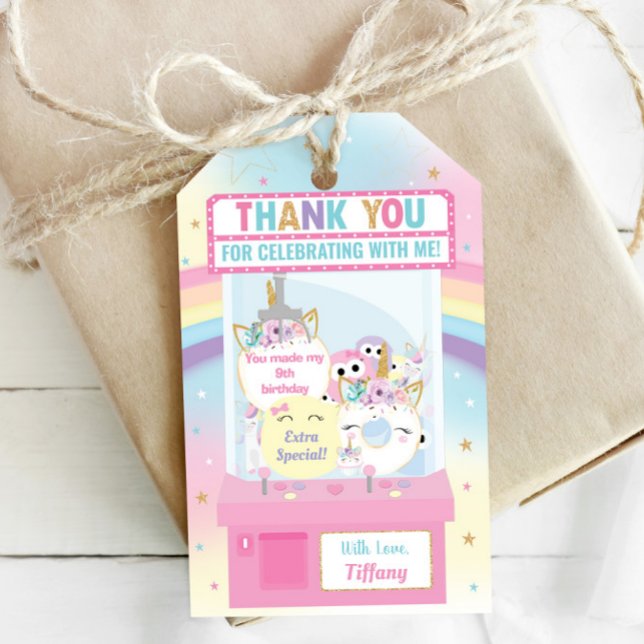 Étiquettes-cadeau Arcade Girl Anniversaire mignonne Pink Claw Machin (Créateur téléchargé)