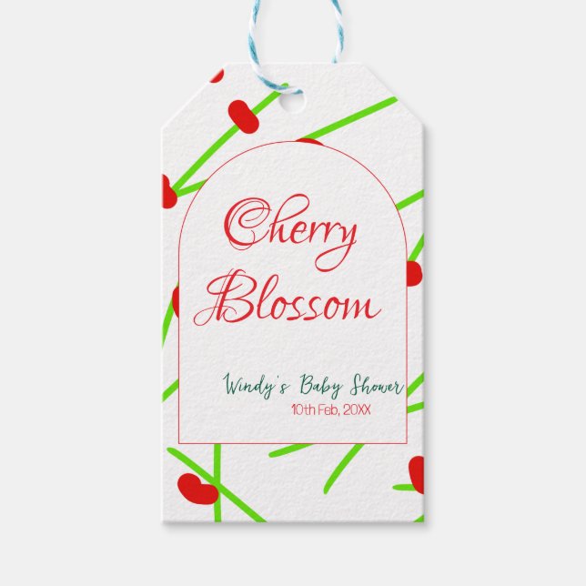 Étiquettes-cadeau Arch shape cherry blossom red green baby shower na (Devant)