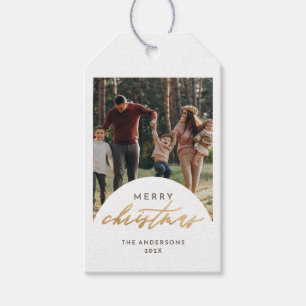 Étiquettes-cadeau Arche photo moderne Joyeux Noël Gold Script