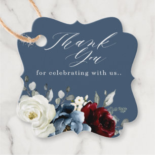 Étiquettes Cadeau Ardoise bleu Bourgogne blanc ivoire floral Mariage