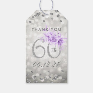Étiquettes-cadeau Argent 60e anniversaire Merci violet lumières de r