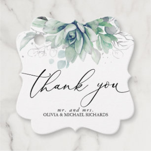 Étiquettes Cadeau Argent Succulents Verdure Mariage Merci