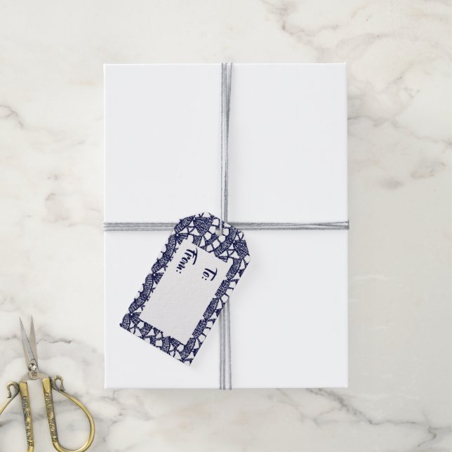 Étiquettes-cadeau Arrière - plan Crochet bleu (Avec de la ficelle)