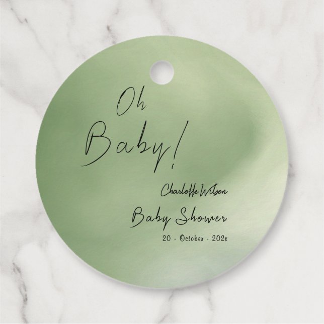 Étiquettes Cadeau Arrière - plan d'aquarelle verte baby shower (Dos)