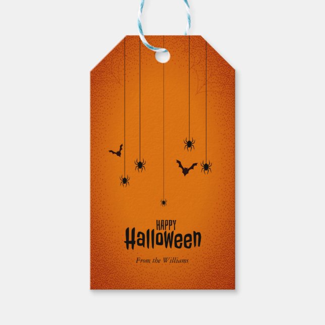 Étiquettes-cadeau Arrière - plan d'Halloween avec chauve-souris et a (Devant)
