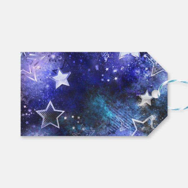 Étiquettes-cadeau Arrière - plan spatial avec étoiles (Devant (Horizontal))