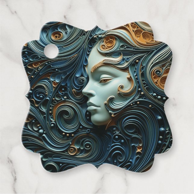 Étiquettes Cadeau Art 3D de la femme Lune (Devant)