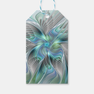 Étiquettes-cadeau Art abstrait papillon bleu vert fantasy fractal