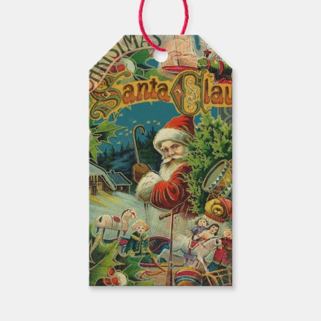 Étiquettes-cadeau Art antique du Père Noël (Devant)