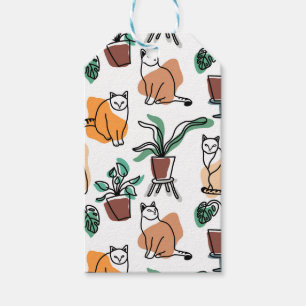 Étiquettes-cadeau Art de trait dessin chats et fleurs
