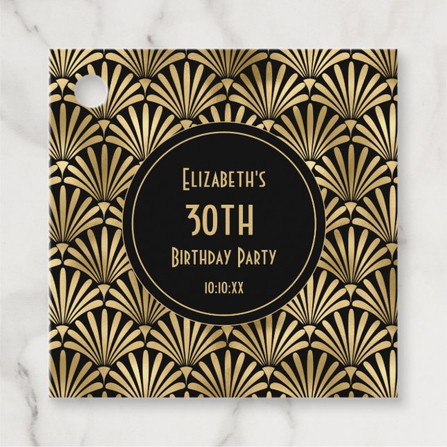 Étiquettes Cadeau Art Déco Black and Gold 30e anniversaire (Devant)