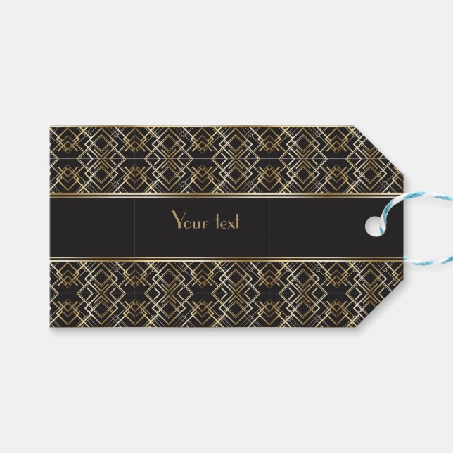 Étiquettes-cadeau art deco,black,gold,elegant,chic,monogram ready, c (Devant (Horizontal))