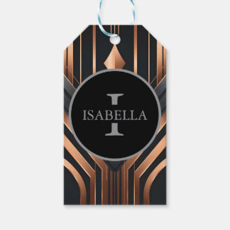 Étiquettes-cadeau Art Deco Monogram Circle Name Design