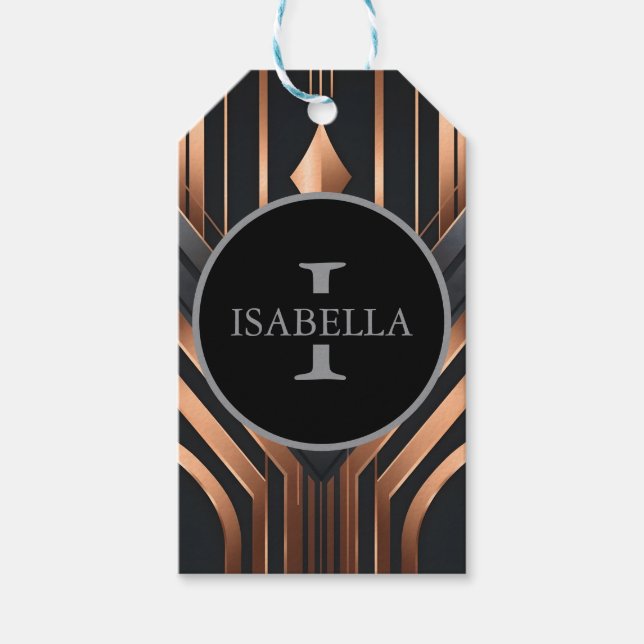 Étiquettes-cadeau Art Deco Monogram Circle Name Design (Devant)