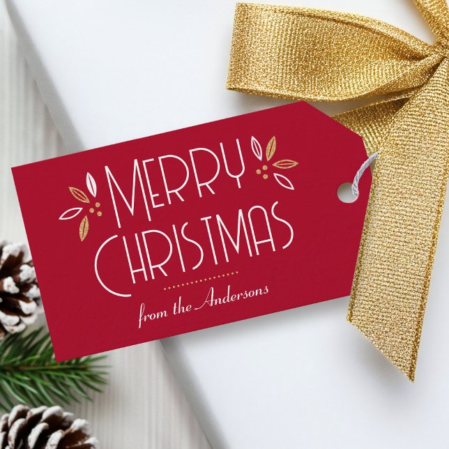 Étiquettes-cadeau Art Déco Noël Élégante Typographie Rouge profond (Créateur téléchargé)