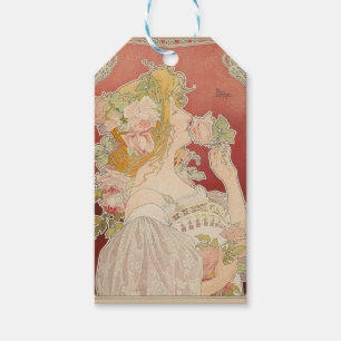 Étiquettes-cadeau Art Nouveau Belle Époque Dame Roses Livemont