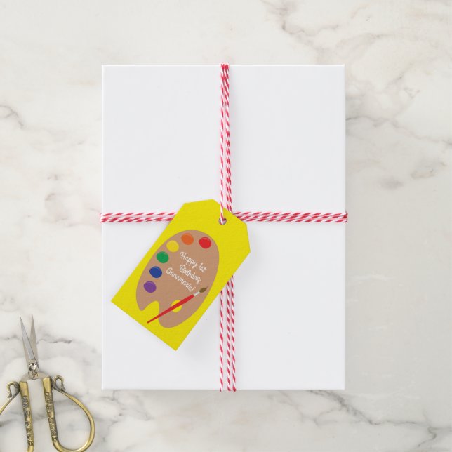 Étiquettes-cadeau Art Paint Palette Cute 1ère fête d'anniversaire (Avec de la ficelle)