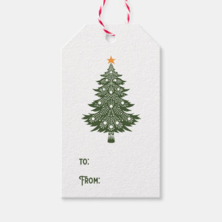Étiquettes-cadeau Art populaire Arbre de Noël avec étoile