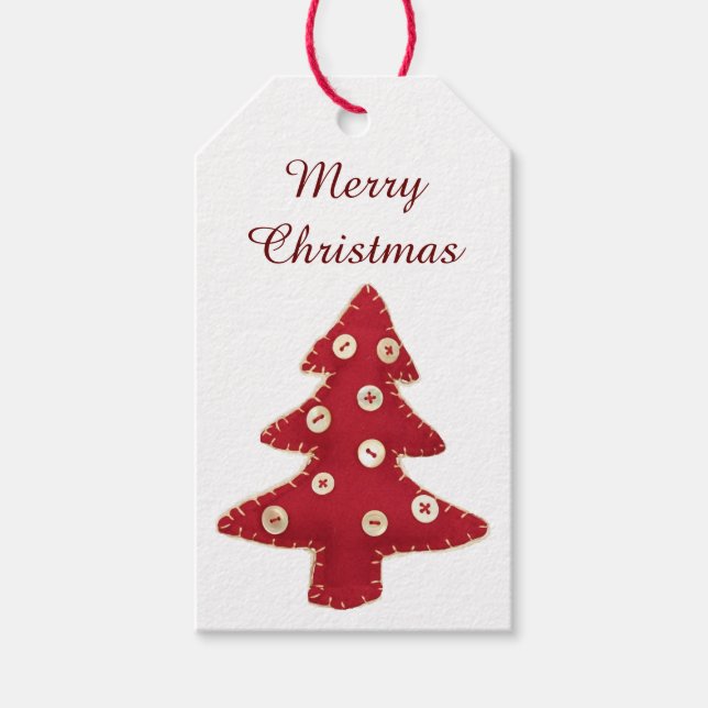 Étiquettes-cadeau Artisanat Arbre de Noël Rouge avec Baubles Boutons (Devant)