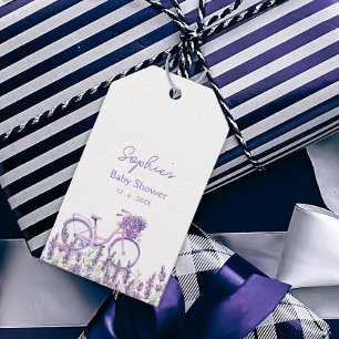 Étiquettes-cadeau Assiette pour Baby Shower de vélo floral lavande