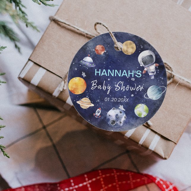 Étiquettes Cadeau Astronaut Espace extra-atmosphérique Baby shower F (Galaxy Outer Space Boy Baby Shower Party Gift Tags)