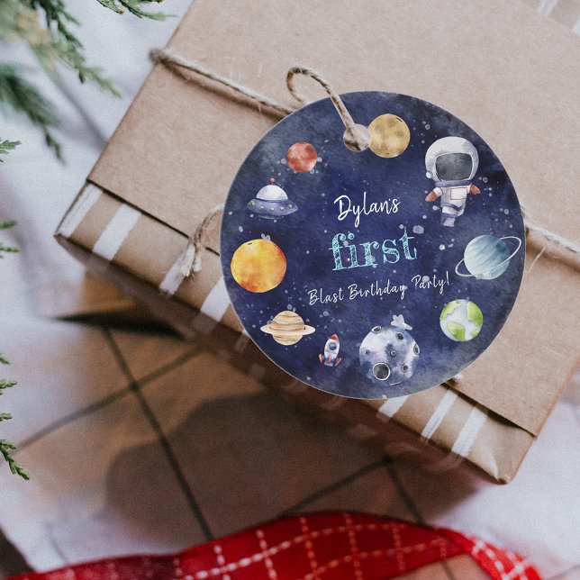 Étiquettes Cadeau Astronaut Outer Space Boy 1st Birthday Favoriser T (Astronaut Outer Space Gift Favor Tags)