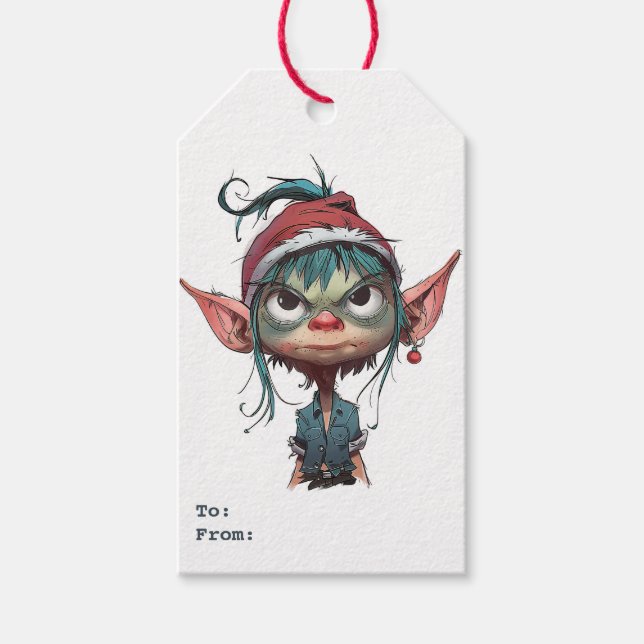 Étiquettes-cadeau Attitude des elfes de Noël grincheux (Devant)