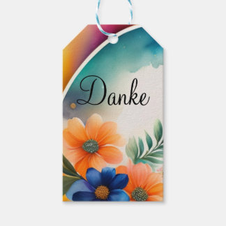 Étiquettes-cadeau Auqarell Fleurs orange et bleu