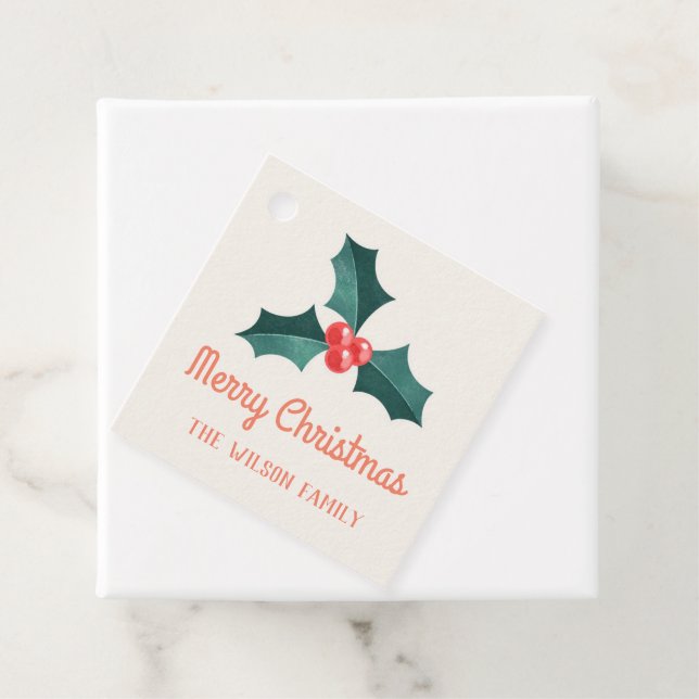 Étiquettes Cadeau Autocollant carré de noël de la feuille d'aquarell (En situation)