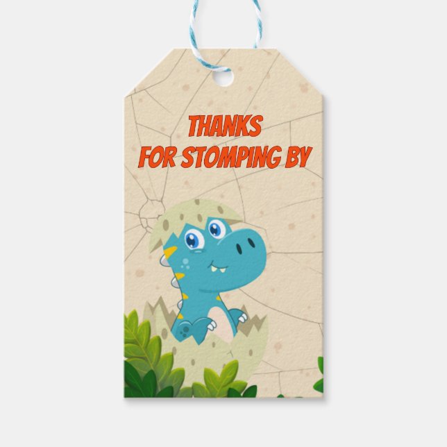 Étiquettes-cadeau Autocollant de fête de dinosaure modifiable (Devant)