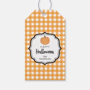 Étiquettes-cadeau Automne Automne Orange Plaid Halloween Citrouille
