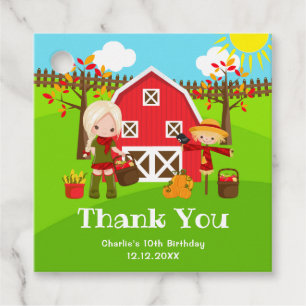 Étiquettes Cadeau Automne Barnyard Anniversaire Blonde cheveux fille