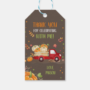 Étiquettes-cadeau Automne Citrouille Camion Rouge Confetti Merci Fav