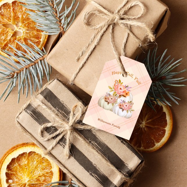 Étiquettes-cadeau Automne Citrouille Harvest rose Personnaliser d'ac (Créateur téléchargé)