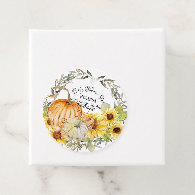 Étiquettes Cadeau Automne Citrouilles d'automne n Sunflower Baby sho (En situation)
