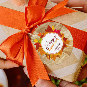 Étiquettes Cadeau Automne Feuilles d'érable sur papier Texture Thank