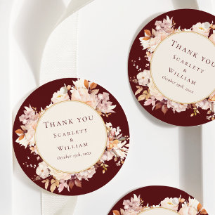 Étiquettes Cadeau Automne Floral Bourgogne Crème Mariage Merci