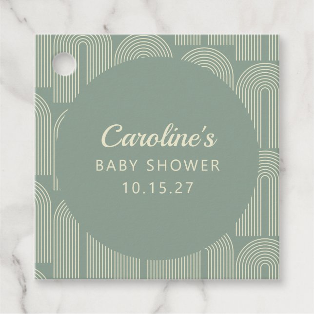 Étiquettes Cadeau Automne moderne Sage Baby shower vert (Devant)