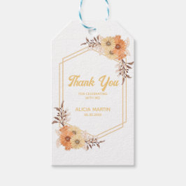 Étiquettes-cadeau Automne Orange Fleur or Merci blanc