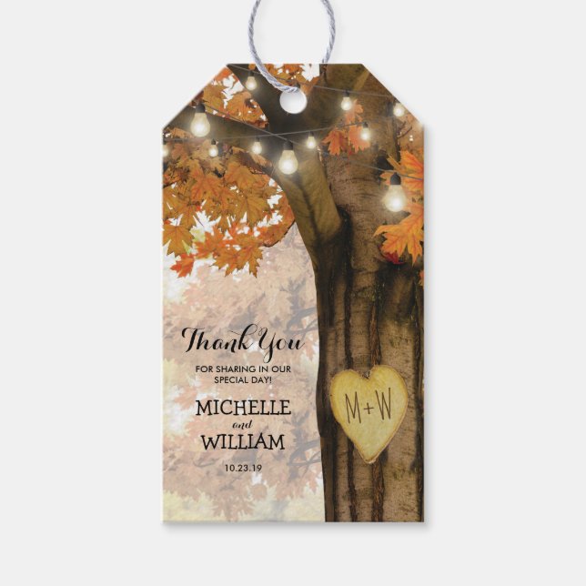 Étiquettes-cadeau Automne Rustique Automne Arbre Mariage Faveur Merc (Devant)