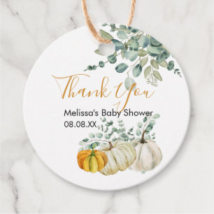 Étiquettes Cadeau Automne rustique orange citrouille verdure Merci