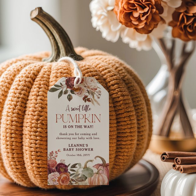Étiquettes-cadeau Autumn Blooms 'a little pumpkin' Baby Shower Favor (Créateur téléchargé)