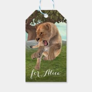 Étiquettes-cadeau Aventure artistique de lionne féroce dans la jungl