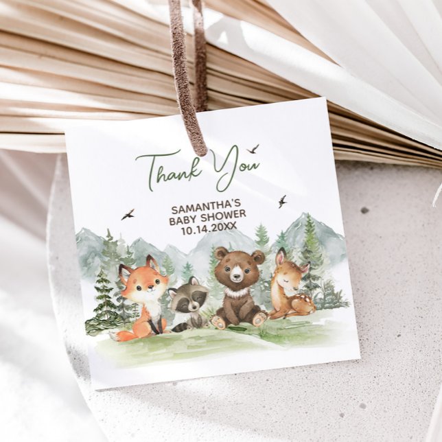 Étiquettes Cadeau Aventure Commencer le Baby shower des animaux des  (Adventure Begin Woodland Animals Baby Shower Favor Tags)