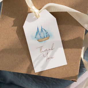 Étiquettes-cadeau Aventure nautique Baby shower blanc Merci