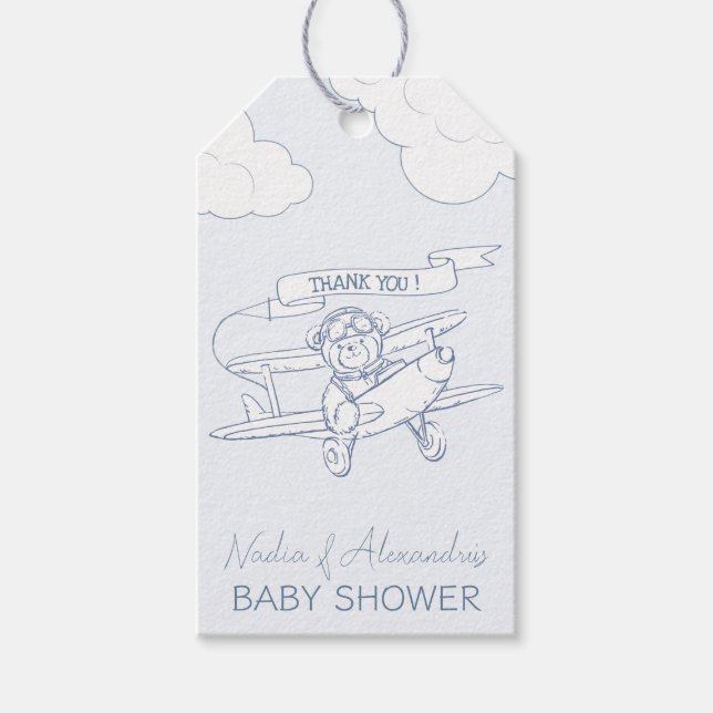 Étiquettes-cadeau Aviateur Aviateur Avion Précieux Baby shower de fr (Devant)