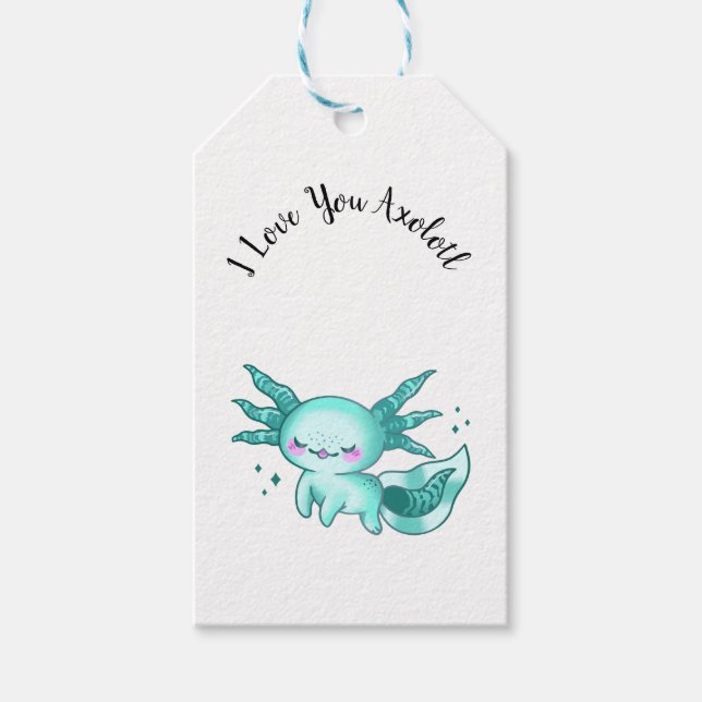 Étiquettes-cadeau Axolotl adorable joli dessin comme Love Pun (Devant)
